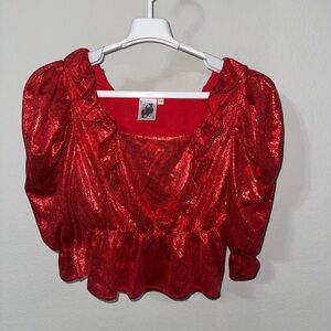 Queen of Sparkles Red Shimmer Top Medium